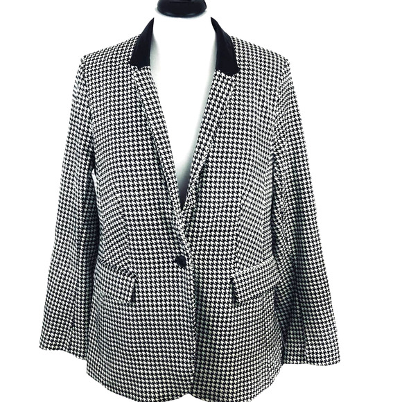 Lane Bryant Jackets & Blazers - Lane Bryant Plus SZ 14 Black and White Houndstooth Blazer Faux Leather Trim